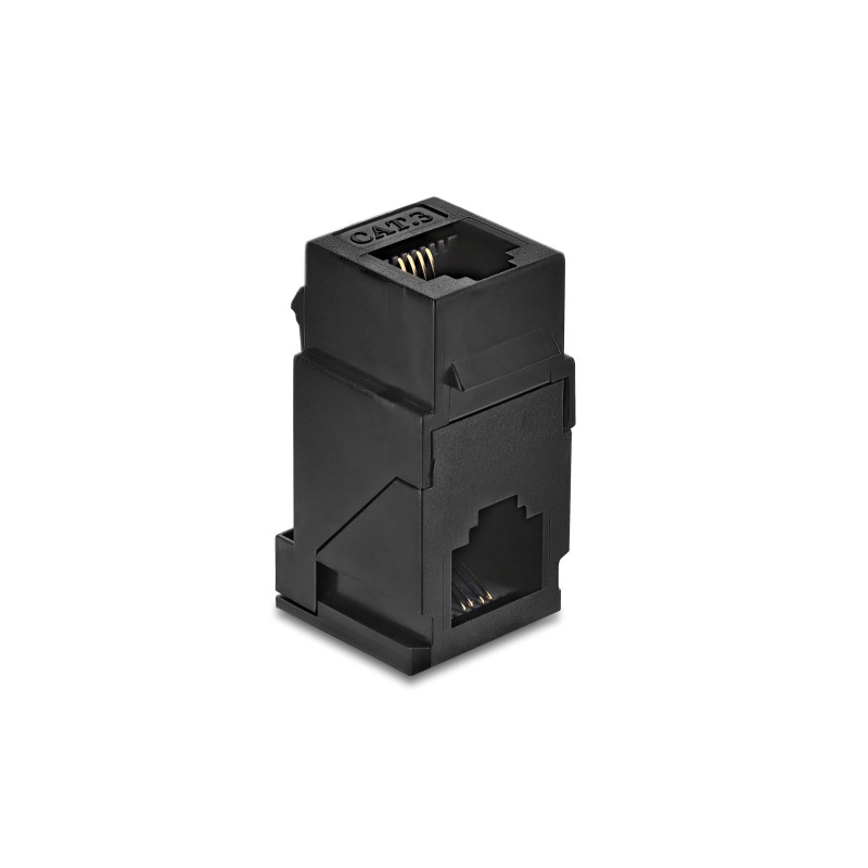 Delock Keystone Modul Kupplung RJ14 Buchse zu RJ14 Buchse 90° gewinkelt Cat.3 Kunststoff schwarz