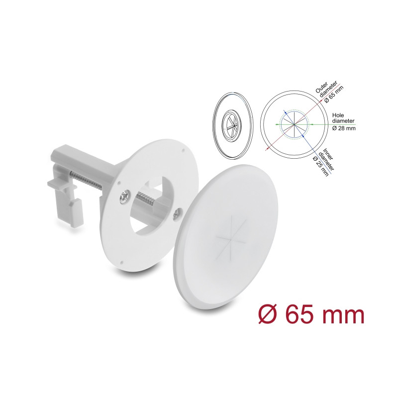 Delock Silikon Kabeldurchführung rund Ø 65 mm zur Wandmontage / Tischmontage weiß