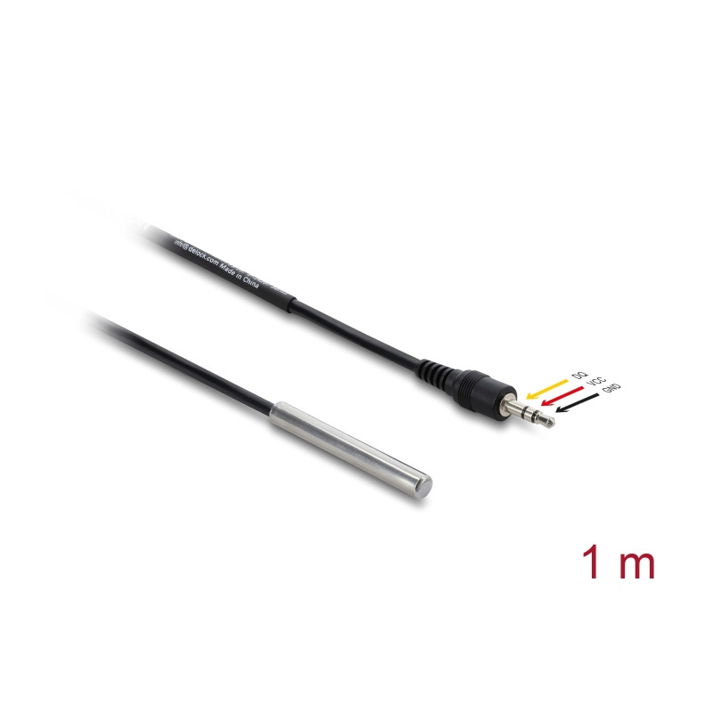 Delock Temperaturfühler-Kabel mit 3,5 mm 3 Pin Klinkenstecker DS18B20 1 m