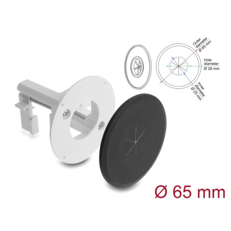 Delock Silikon Kabeldurchführung rund Ø 65 mm zur Wandmontage / Tischmontage weiß / schwarz