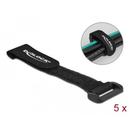 Delock Klett-Kabelbinder mit Schlaufe L 150 x B 20 mm schwarz 5 Stück