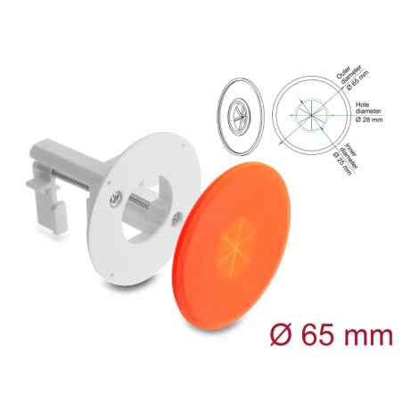 Delock Silikon Kabeldurchführung rund Ø 65 mm zur Wandmontage / Tischmontage weiß / orange