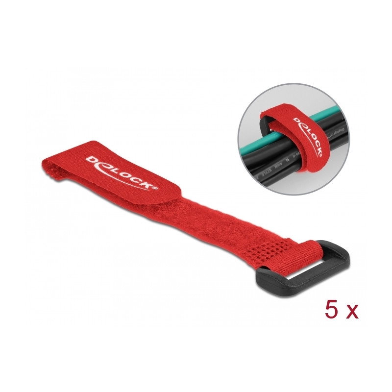 Delock Klett-Kabelbinder mit Schlaufe L 150 x B 20 mm rot 5 Stück