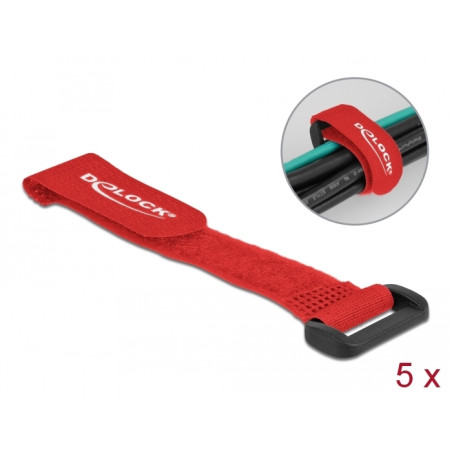 Delock Klett-Kabelbinder mit Schlaufe L 150 x B 20 mm rot 5 Stück