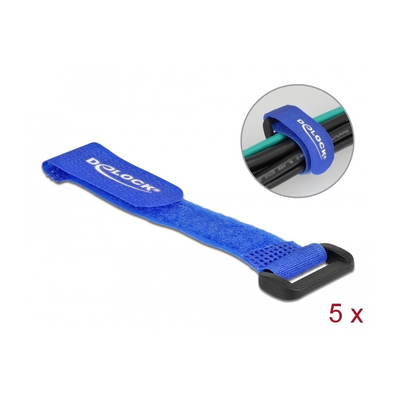 Delock Klett-Kabelbinder mit Schlaufe L 150 x B 20 mm blau 5 Stück