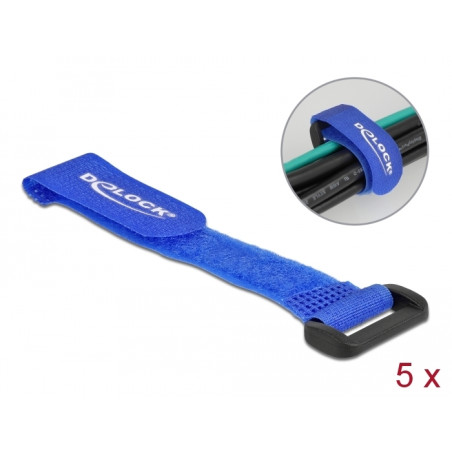 Delock Klett-Kabelbinder mit Schlaufe L 150 x B 20 mm blau 5 Stück