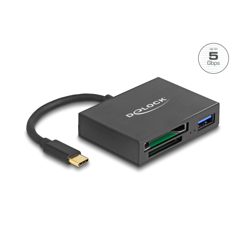 Delock USB-C™ Card Reader für XQD und SD Speicherkarten + USB 5 Gbps Typ-A Port