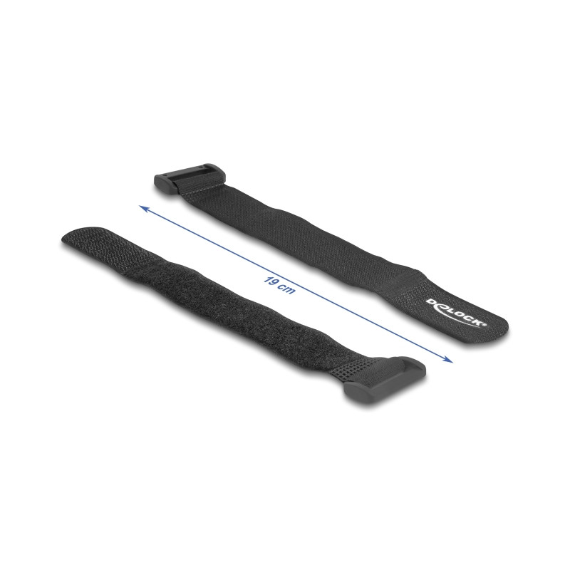 Delock Klett-Kabelbinder mit Schlaufe L 190 x B 25 mm schwarz 5 Stück