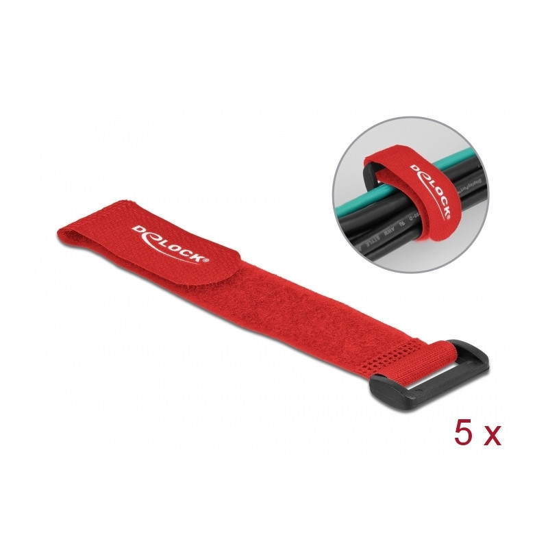 Delock Klett-Kabelbinder mit Schlaufe L 190 x B 25 mm rot 5 Stück