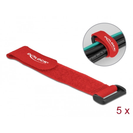 Delock Klett-Kabelbinder mit Schlaufe L 190 x B 25 mm rot 5 Stück