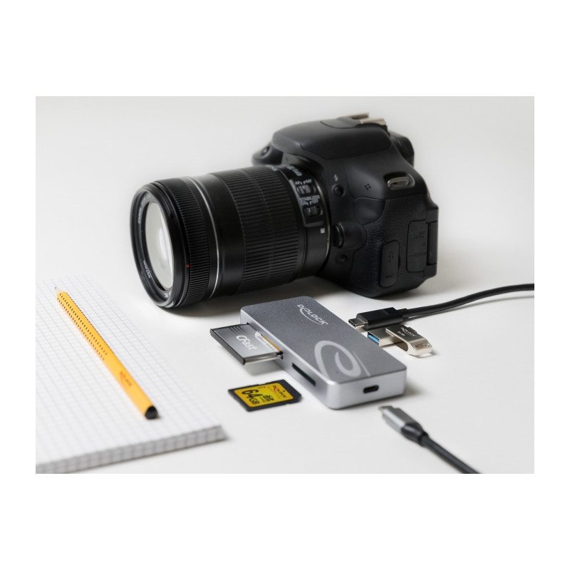 Delock USB Type-C™ Card Reader für CFast und SD Speicherkarten + USB Hub mit Typ-A und USB Type-C™ Port