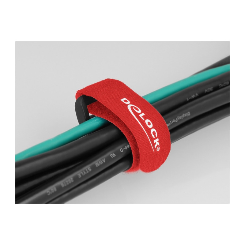 Delock Klett-Kabelbinder mit Schlaufe L 190 x B 25 mm rot 5 Stück