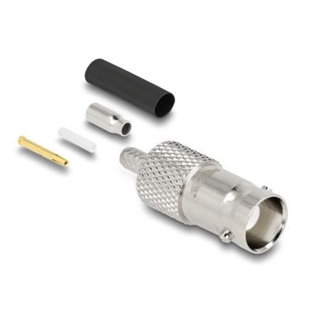 Delock BNC Buchse 50 Ohm zum Crimpen RG-174 / RG-316 mit passendem Schrumpfschlauch