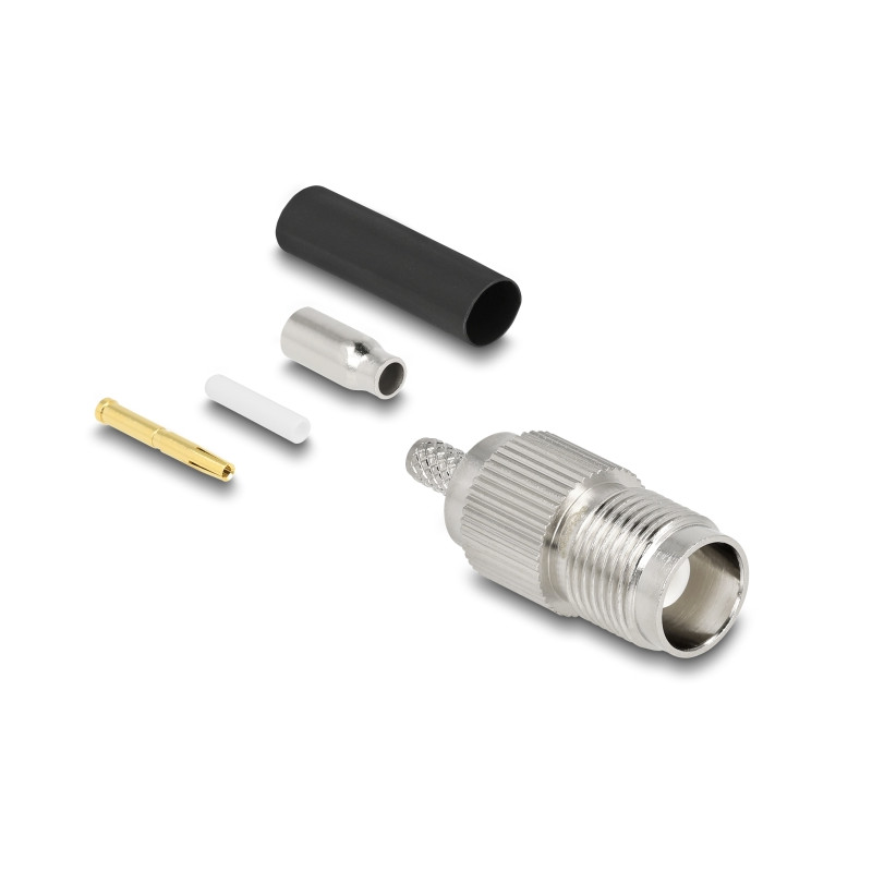 Delock TNC Buchse zum Crimpen RG-174 / RG-316 mit passendem Schrumpfschlauch