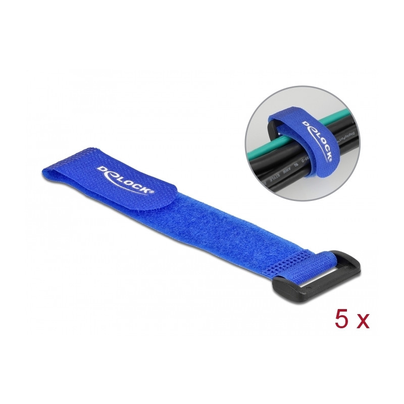 Delock Klett-Kabelbinder mit Schlaufe L 190 x B 25 mm blau 5 Stück