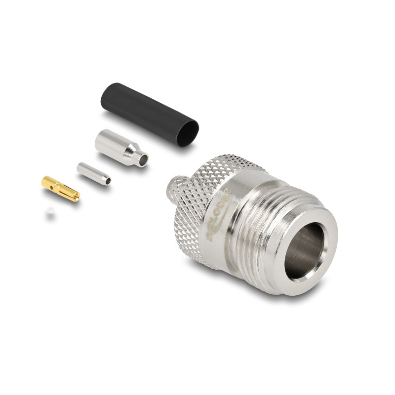Delock N Buchse zum Crimpen RG-174 / RG-316 mit passendem Schrumpfschlauch