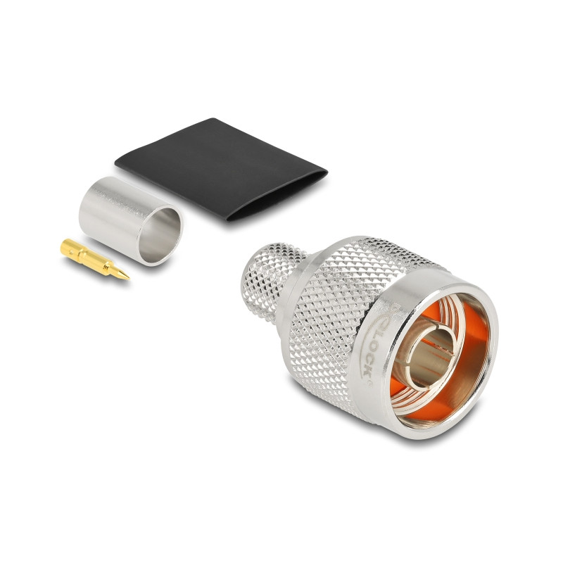 Delock N Stecker zum Crimpen LMR 400 mit passendem Schrumpfschlauch
