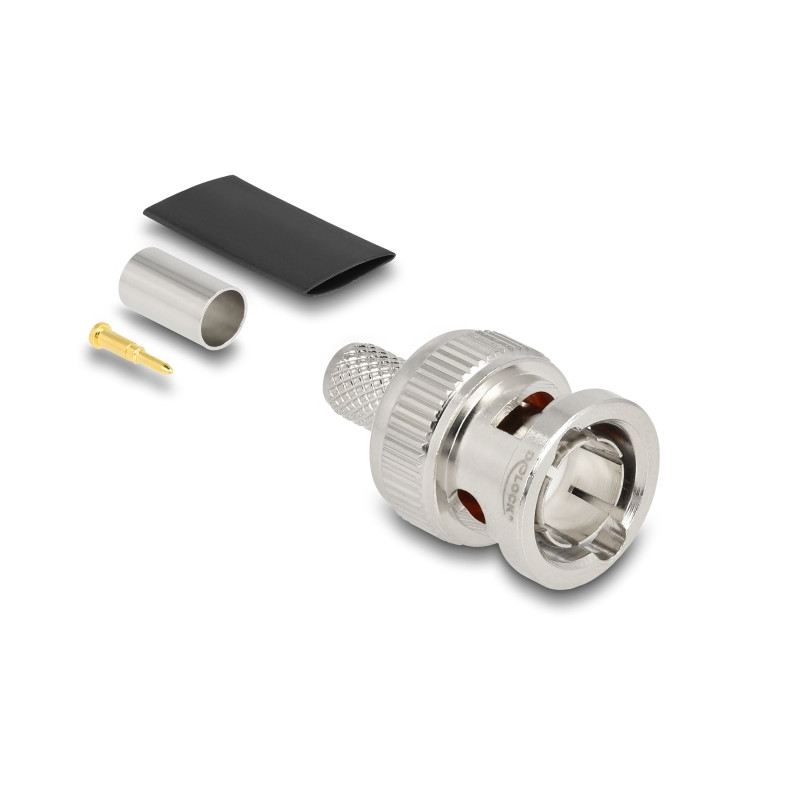 Delock BNC Stecker 75 Ohm zum Crimpen RG59 mit passendem Schrumpfschlauch
