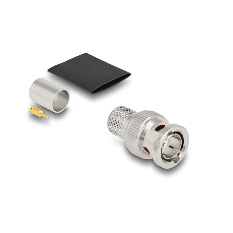 Delock BNC Stecker 75 Ohm zum Crimpen RG-11 mit passendem Schrumpfschlauch