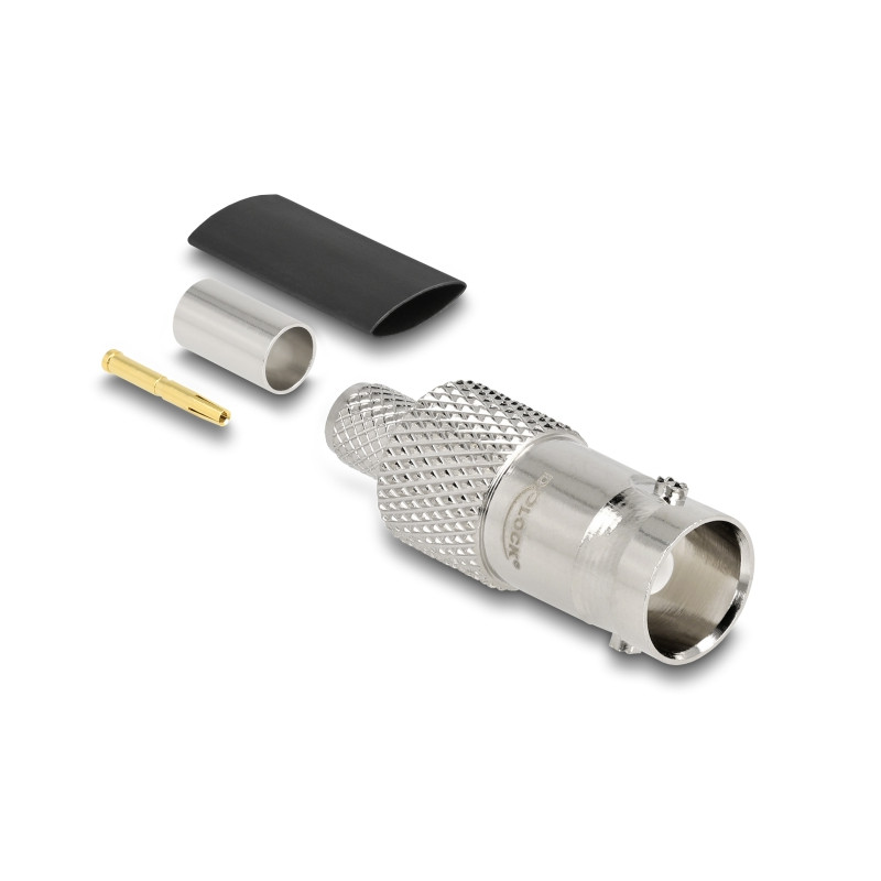 Delock BNC Buchse 75 Ohm zum Crimpen RG-59 mit passendem Schrumpfschlauch