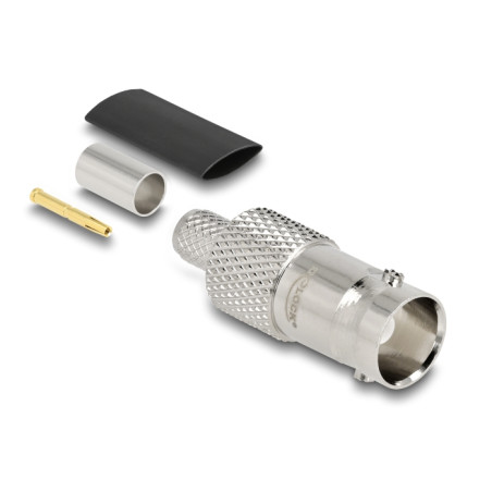 Delock BNC Buchse 75 Ohm zum Crimpen RG-59 mit passendem Schrumpfschlauch