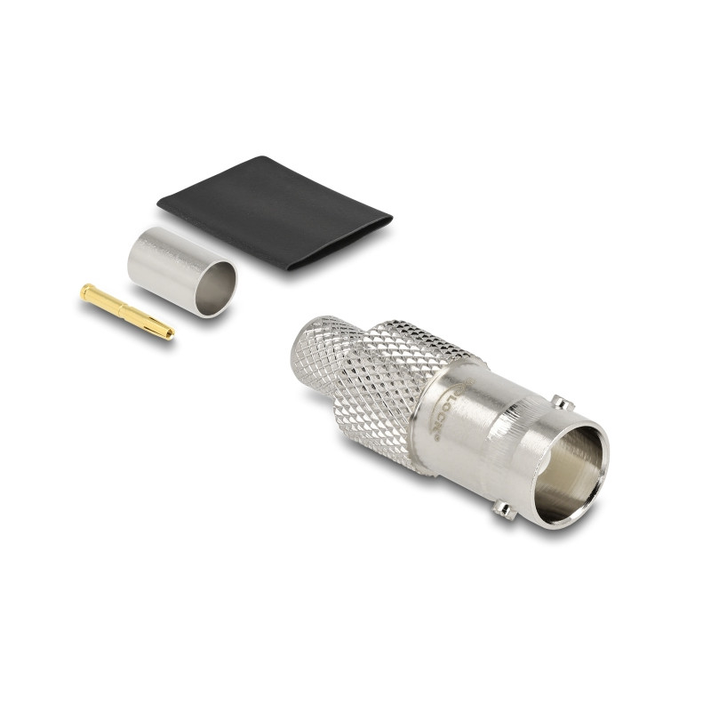 Delock BNC Buchse 75 Ohm zum Crimpen RG-6 mit passendem Schrumpfschlauch