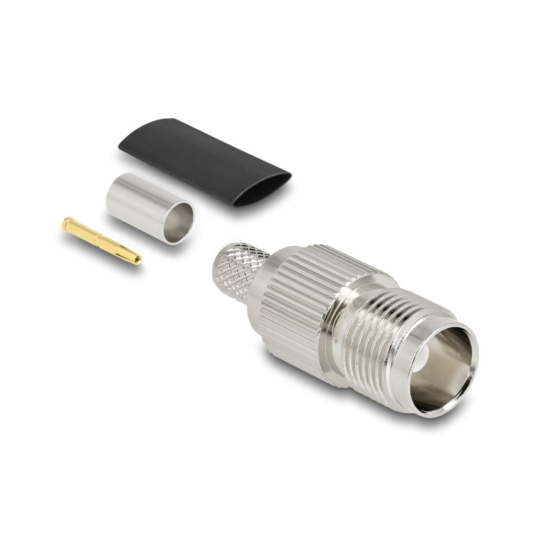Delock TNC Buchse zum Crimpen RG-59 mit passendem Schrumpfschlauch