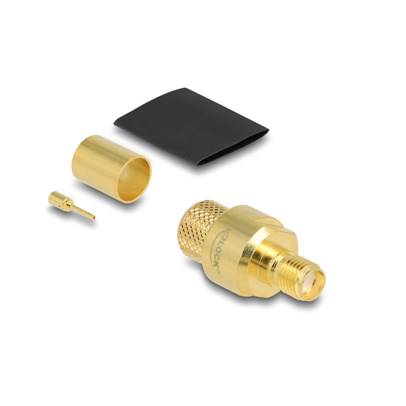 Delock SMA Buchse zum Crimpen LMR400 mit passendem Schrumpfschlauch