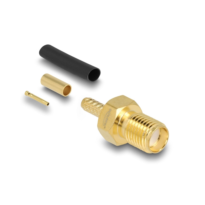 Delock SMA Buchse zum Crimpen RG-174 / RG-316 mit passendem Schrumpfschlauch