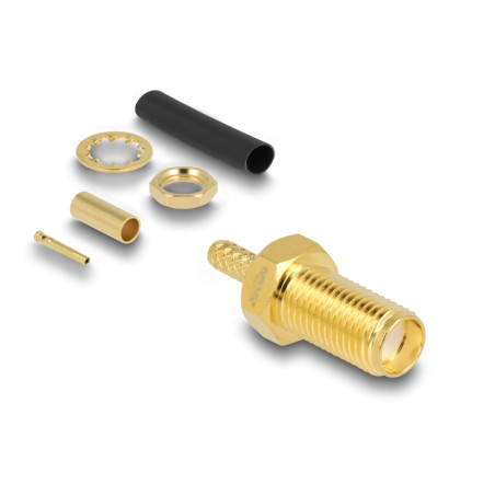 Delock SMA Buchse zum Crimpen RG-174 / RG-316 mit passendem Schrumpfschlauch