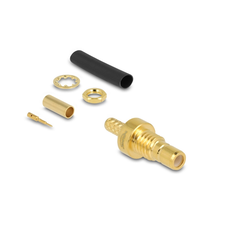 Delock SMB Buchse zum Crimpen RG-174 / RG-316 mit passendem Schrumpfschlauch