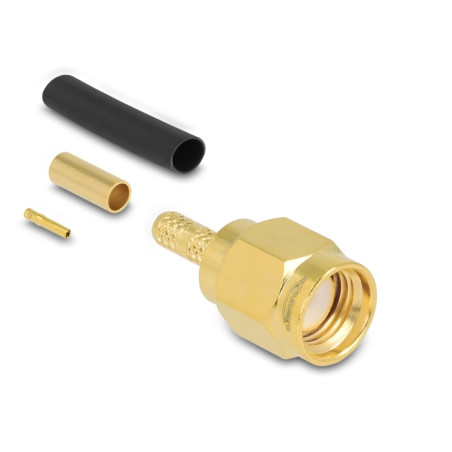 Delock RP-SMA Stecker zum Crimpen RG-174 / RG-316 mit passendem Schrumpfschlauch