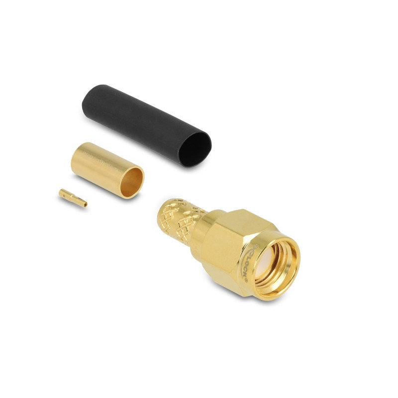 Delock RP-SMA Stecker zum Crimpen LMR200 mit passendem Schrumpfschlauch