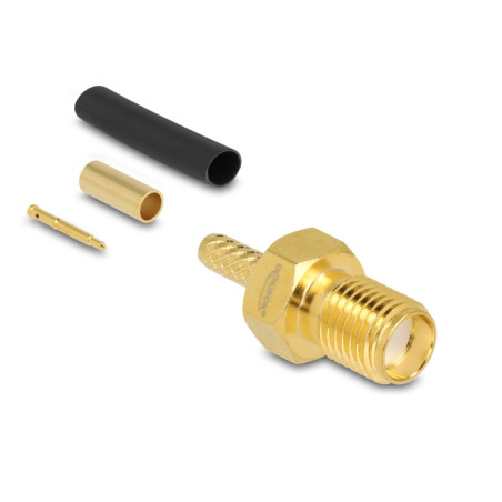 Delock RP-SMA Buchse zum Crimpen RG-174 / RG-316 mit passendem Schrumpfschlauch