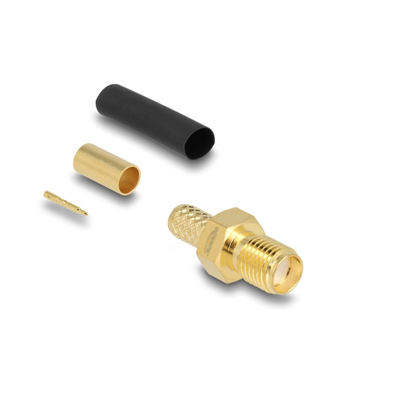 Delock RP-SMA Buchse zum Crimpen LMR200 mit passendem Schrumpfschlauch