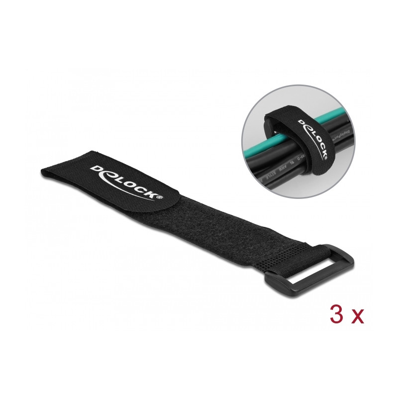 Delock Klett-Kabelbinder mit Schlaufe L 280 x B 38 mm schwarz 3 Stück