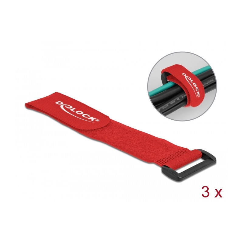 Delock Klett-Kabelbinder mit Schlaufe L 280 x B 38 mm rot 3 Stück