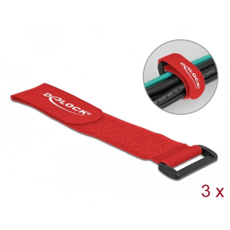 Delock Klett-Kabelbinder mit Schlaufe L 280 x B 38 mm rot 3 Stück