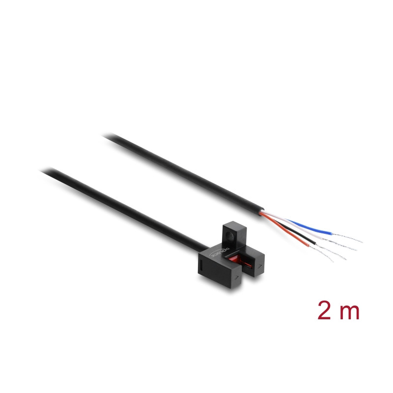 Delock Gabellichtschranke 5 mm Typ F mit 4 x offenen Kabelenden PNP L/D umschaltbar 2 m