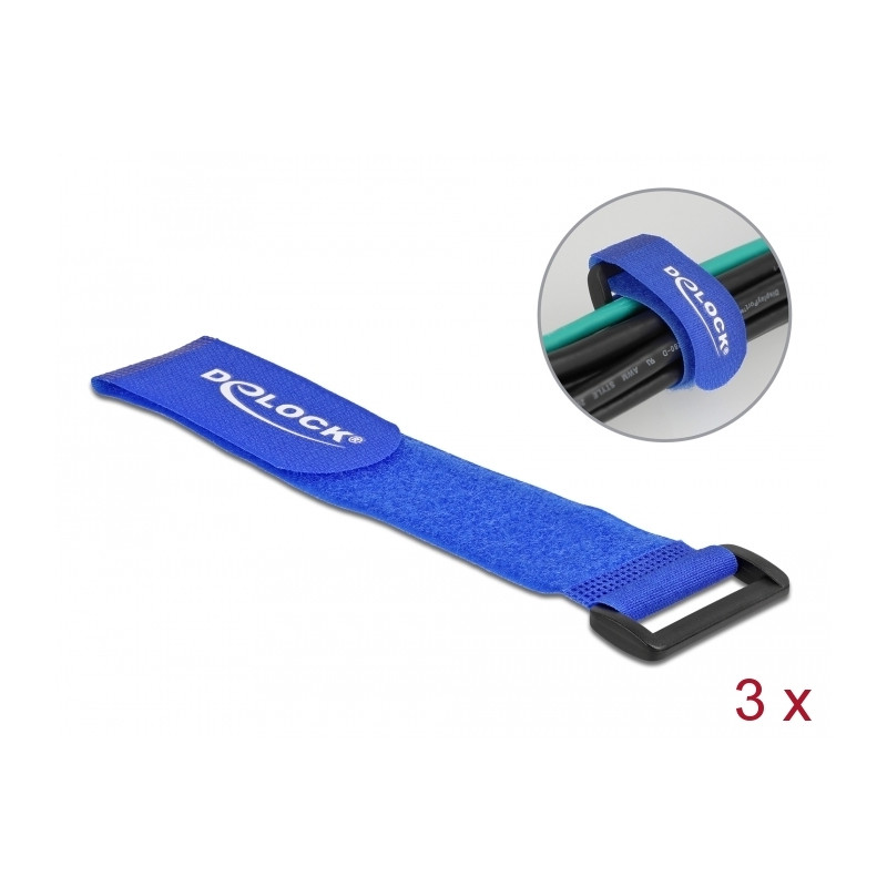Delock Klett-Kabelbinder mit Schlaufe L 280 x B 38 mm blau 3 Stück