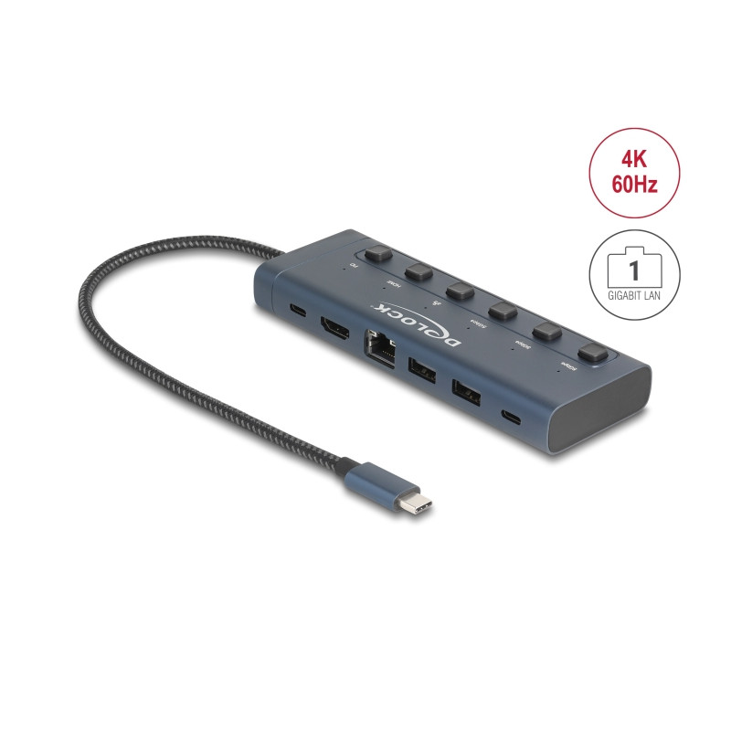 Delock USB Type-C™ Dockingstation 4K - HDMI / USB / Gigabit LAN / PD 3.0 90 W mit Schalter
