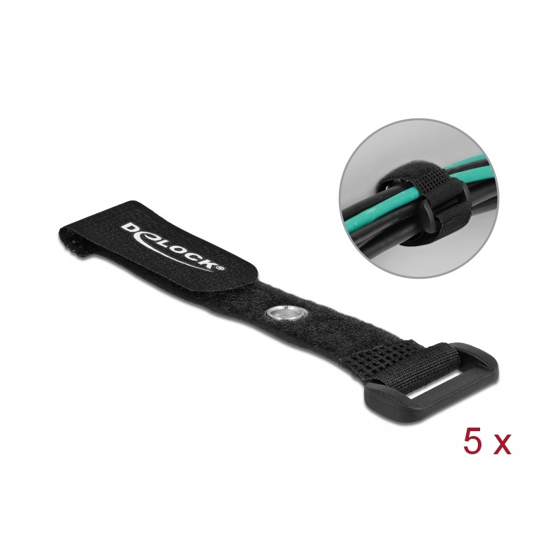 Delock Klett-Kabelbinder mit Schlaufe und Befestigungsöse L 150 x B 20 mm schwarz 5 Stück