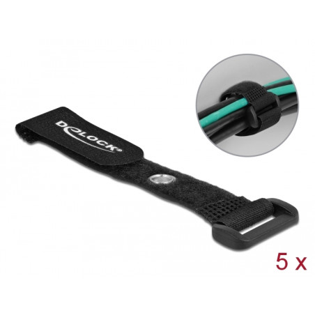 Delock Klett-Kabelbinder mit Schlaufe und Befestigungsöse L 150 x B 20 mm schwarz 5 Stück