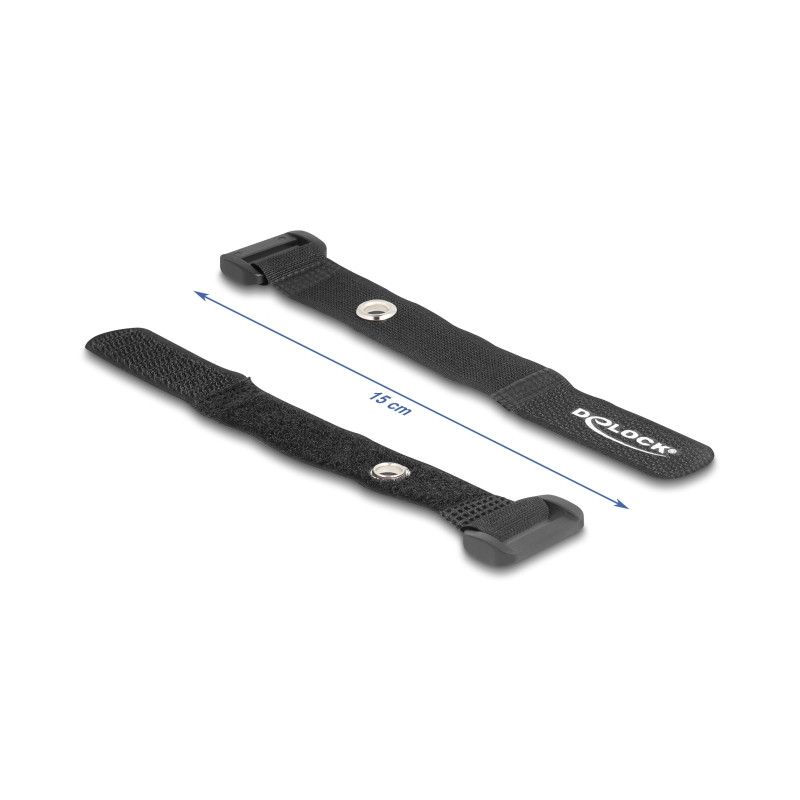 Delock Klett-Kabelbinder mit Schlaufe und Befestigungsöse L 150 x B 20 mm schwarz 5 Stück