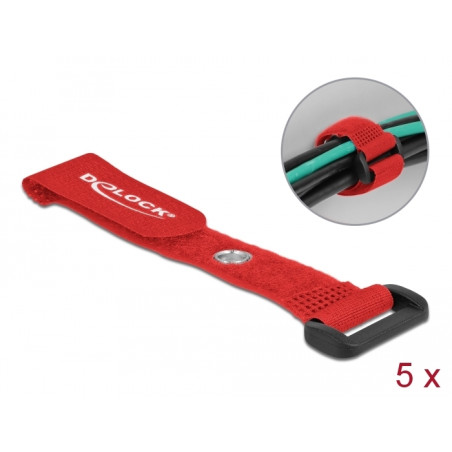 Delock Klett-Kabelbinder mit Schlaufe und Befestigungsöse L 150 x B 20 mm rot 5 Stück