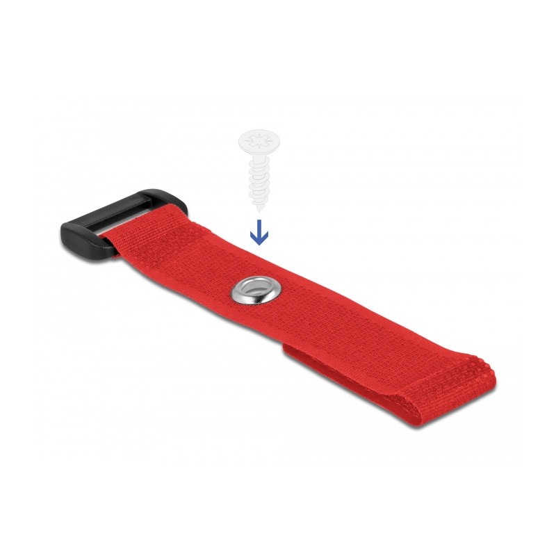 Delock Klett-Kabelbinder mit Schlaufe und Befestigungsöse L 150 x B 20 mm rot 5 Stück