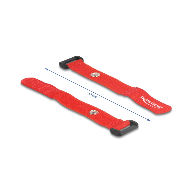 Delock Klett-Kabelbinder mit Schlaufe und Befestigungsöse L 150 x B 20 mm rot 5 Stück