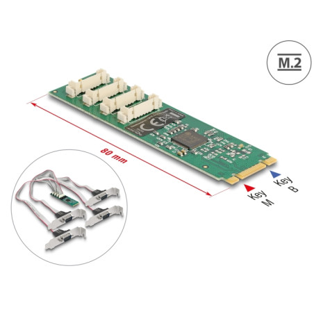 Delock M.2 Karte zu 4 x Seriell RS-232 DB9 mit Standard und Low Profile Slotblenden