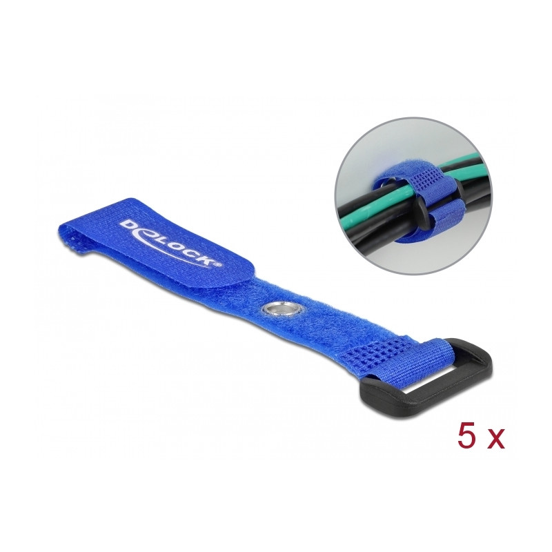 Delock Klett-Kabelbinder mit Schlaufe und Befestigungsöse L 150 x B 20 mm blau 5 Stück