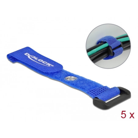 Delock Klett-Kabelbinder mit Schlaufe und Befestigungsöse L 150 x B 20 mm blau 5 Stück